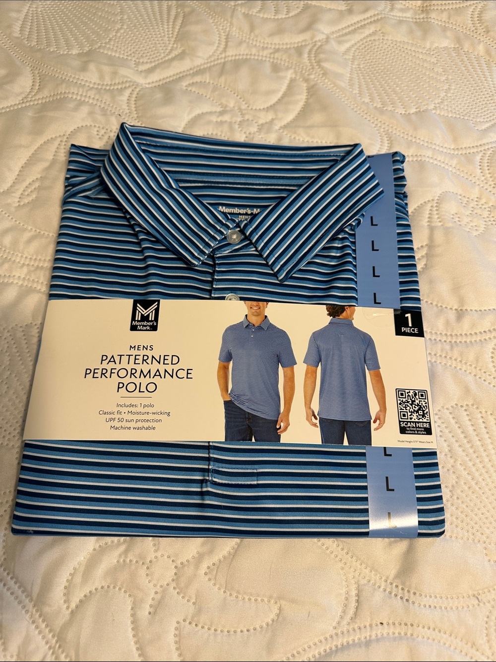 Members Mark Blue Striped Performance Polo - Men's